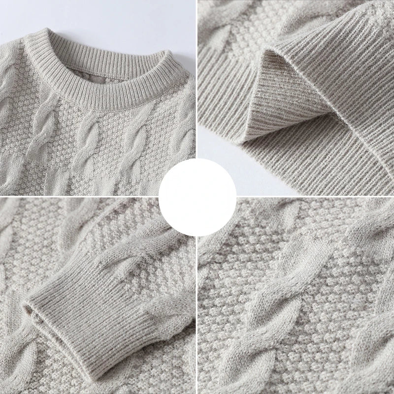 Threebooy Autumn New Men's Round Neck Sweater Solid Color Pullover Sweater Knitting Thick Twist Sweater Loose Casual Fashion Couples