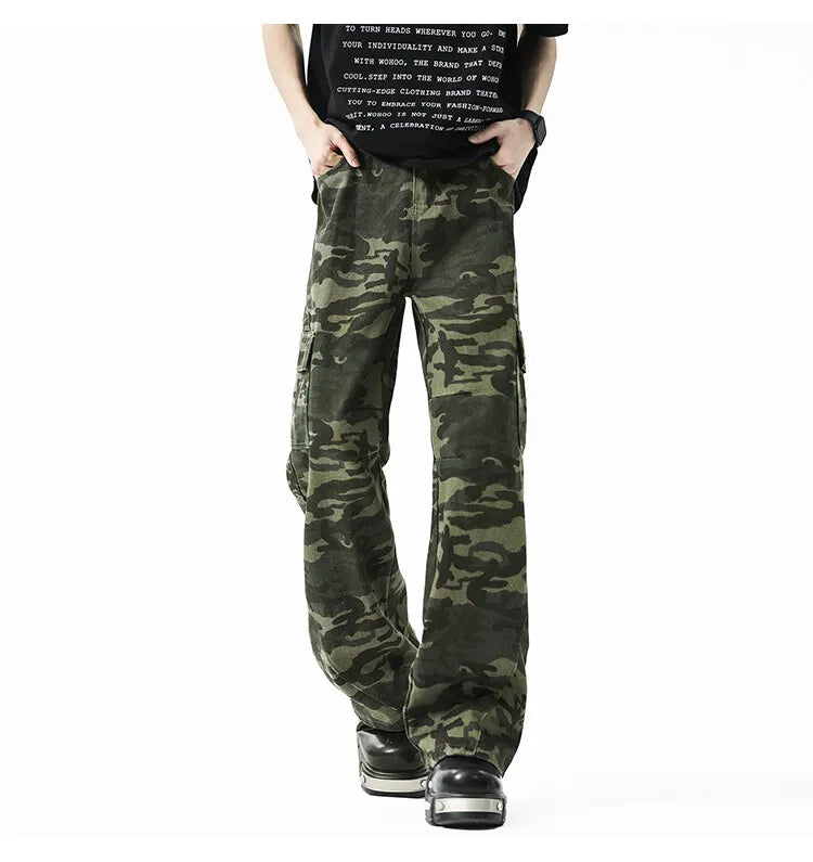 Threebooy Men Casual Straight Leg Camo Cargo Pants Outdoor Tactical Military Workwear Hiking Camping Durable Comfortable Jogger Trousers