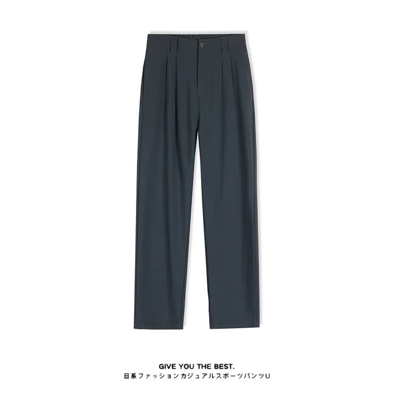 Threebooy  Men's Light Luxury Draped Baggy Suit Pants Casual Button-down Solid Color Straight Premium Elegant Dress Pants 2025 New S-4XL