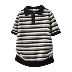 Threebooy  Summer New Fashion Trendy American Striped Thin Short Sleeve Polo Shirt Men's Casual Loose Sport High Quality T-shirt