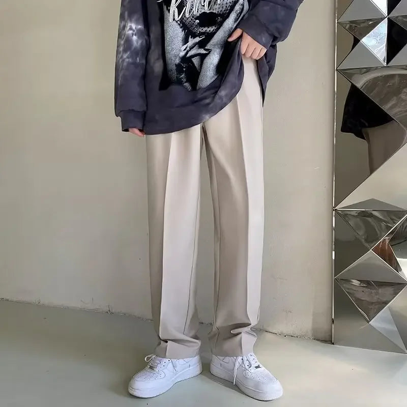 Threebooy  2025 New Men Straight Pants Fashion Korean Loose Suit Trousers Casual Draped Baggy White Wide Pant Male Streetwear