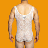 Threebooy Mens Body Sexy Tight Lace See-Through Triangle Jumpsuit Home Body Shaper Breathable Training Exercise Fitness Mens Bodysuit