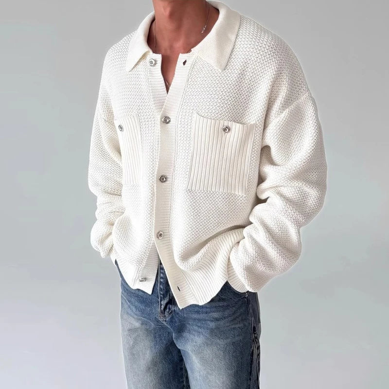 Threebooy  New Japanese Fashion Men Cardigan Jackets Light Luxury Knitted Button-down Long Sleeve Sweater Coat Premium Solid Color Knitwear