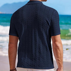 Threebooy Summer New Trend Men Fashion Polo Shirt Luxury Hollow Out Knit T-shirt American Style Textured Short Sleeve Casual Cardigan Tops