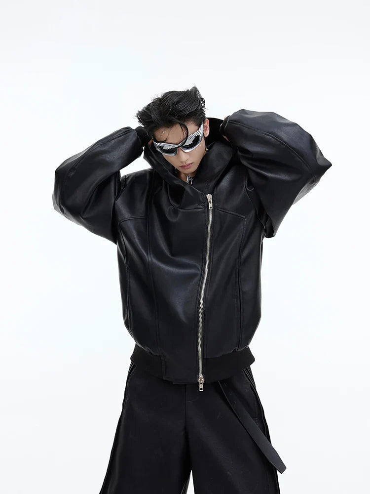 Threebooy Men's Maverick Hooded Faux Leather Jacket