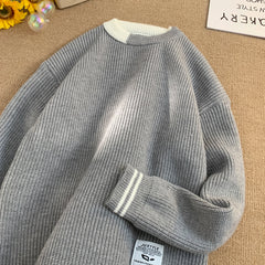 Threebooy Men Retro Color Collision Twist Sweater Loose Fit Round Neck Knit Jumper Pullover Autumn Winter Casual 4 Colors Knitted Sweaters