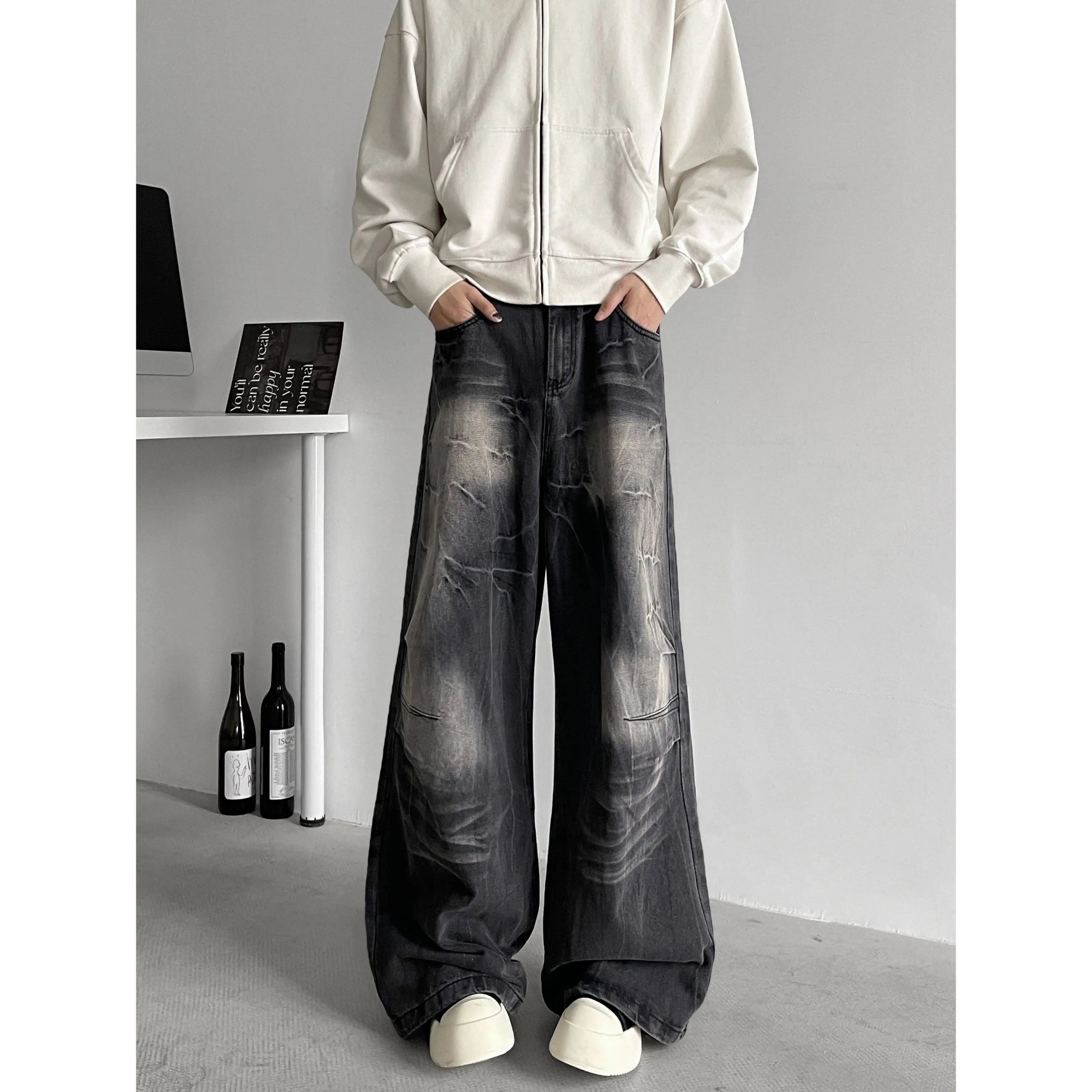 Threebooy  Jeans Men baggy Wide Leg Washed Marble Jeans Vintage Comfort Denim Pant Relaxed Fit Casual Trousers Trend Streetwear Urban Style