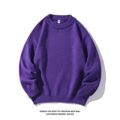 Threebooy Men Women Solid Color Crew Neck Knitted Pullover Korean Streetwear Unisex Sweatshirts Trendy Basic Long Sleeve Sweater Pullovers