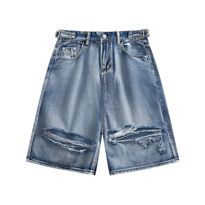 Threebooy Baggy Jeans Men's Blue Shorts Streetwear Luxury Man Jeans Jorts Straight Trousers Wide Pants Ripped Clothing