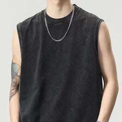 Threebooy 230GSM Men's Vest Gothic Top Punk Heavy Metal 100% Cotton Casual Harajuku Demon Black Vintage Washed Summer Sleeveless Streetwear