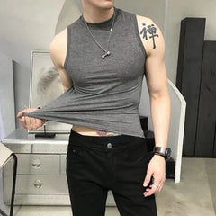 Threebooy Summer Trend Vest Men's Tight Turtleneck Sleeveless Cotton Vest Male Slim Fitness Stretch Tank Tops Bottoming Shirt Streetwear