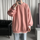 Threebooy Mens Casual Sweatshirts Hoodie Men Fake Two Pieces Oversized Japanese Streetwear Sweatshirts Man Harajuku O-Neck Hoodie