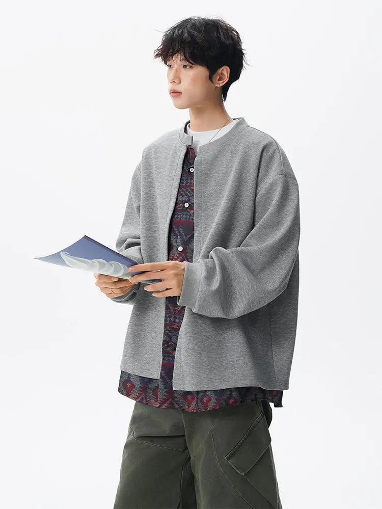 Threebooy Jacket men Stand Up Collar Single Breasted Fake Two Piece Jacket Autumn Thin Ethnic Print Patchwork Mens Outerwear Coat men new