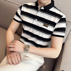 Threebooy New Summer Men Classic Striped Polo Mens Cotton Short-Sleeved Embroidered Business Casual Hot Polo Shirt Male S-4XL