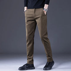 Threebooy  Classic Men's Clothes Business Casual Pants Autumn New Fashion Elastic Comfortable Slim Trousers Male Coffee Gray