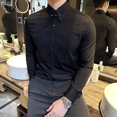 Threebooy  Clothing New Fashion Cotton Long Sleeve Shirt Solid Regular Fit Male Social Casual Business White Black Dress Shirts 3XL