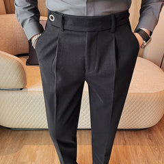 Threebooy  Men's Spring High Quality Business Suit Pants Male Slim Fit Fashion Solid Color Casual Dress Trousers 29-38