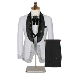 Threebooy  Fashion Men Luxury Wedding Suit 3 Piece Party Dress 3 Piece Customized Beaded Crystals Slim fit Tuxedos For Man