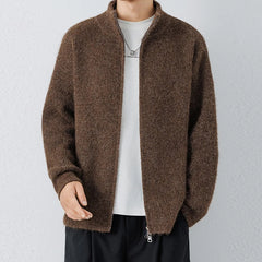 Threebooy Autumn Men's Korean Zipper Cardigan Jacket Casual Stand Collar Solid Color Long Sleeve Sweater Premium Quality Knitted Outerwear