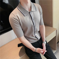 Threebooy British Style Brand Clothing Men High Quality Striped Patchwork Knit POLO Shirts/Male Slim Fit Fashion Knit POLO Shirt 3XL