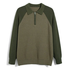 Threebooy  New American Chic Men Polo Sweater Luxury Trendy Business Zip-up Knit Solid Color Pullover Leisure Slim-fit Long Sleeve Knitwear