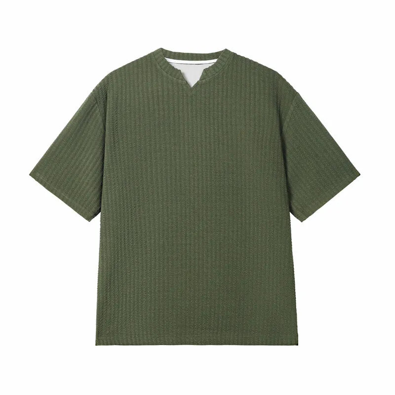 Threebooy  Summer Short Sleeved T-shirt Men Casual Pleated T Shirt Men Streetwear Hip-hop Loose Striped T Shirt Mens Top Large Size 5XL