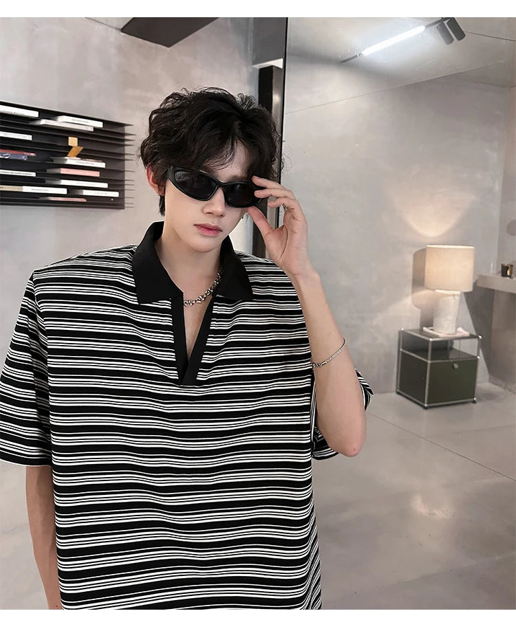 Threebooy  Men Cotton Comfort Breathable Stripe Polo Shirt Casual Summer Fashion Tshirt Wholesale Striped Collar Tee Outdoor Golf Wear