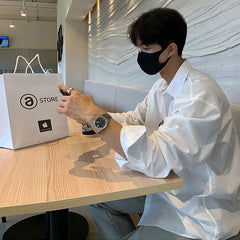 Threebooy Long shirt New Solid Loose Boyfriend Blouse Korean Shirt Men Gray White Black Turn Down Collar Casual Oversized Shirt Handsome