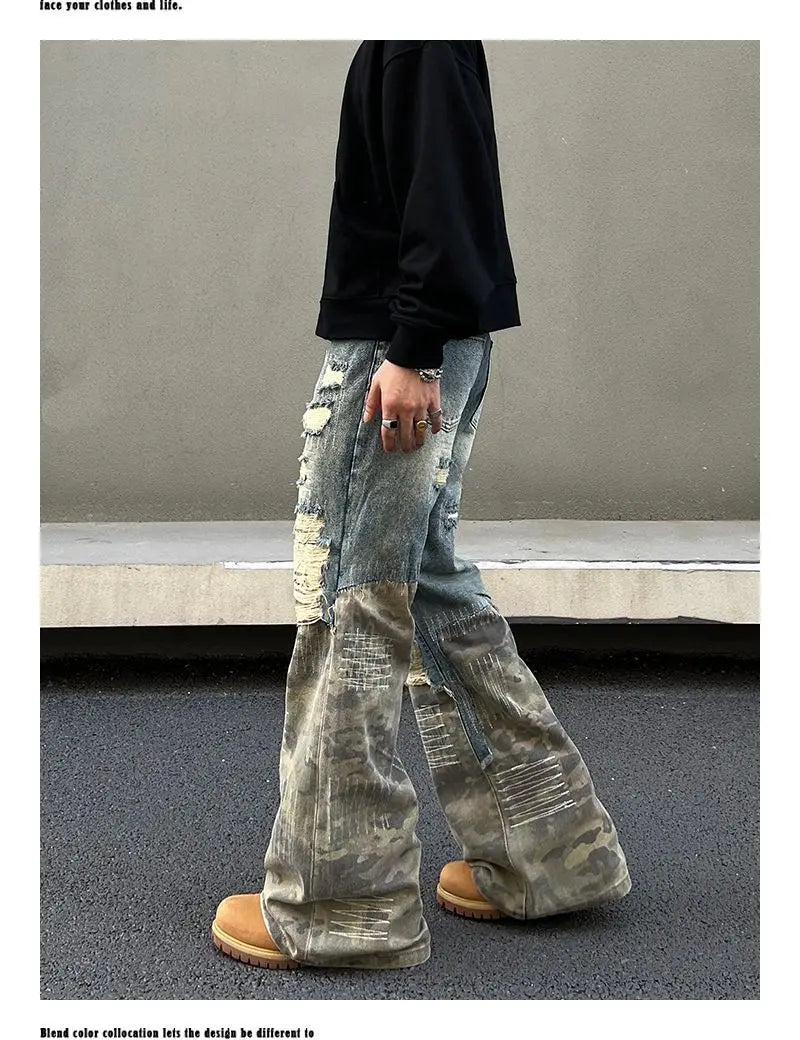 Threebooy American high street men and women trendy washed straight leg jeans for couples loose retro spring and autumn casual pants y2k