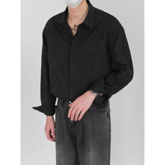Threebooy  Long-sleeved Shirt Men's Hong Kong Style Spring and Autumn Long-sleeved Shirt Top Ins High-end Solid Color Business Casual Shirt