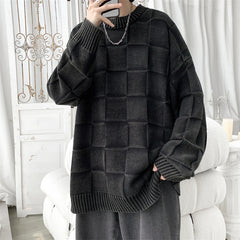 Threebooy Plus Size 5XL-M High Quality Casual O-neck Sweater Men Chic Pattern Unisex Fashion Loose Knitted Pullovers Men's Black Knitwear