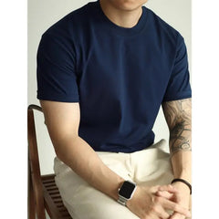 Threebooy  T-shirt American Pure Cotton Tough Guy Solid Color Men Short-sleeved Round Neck Couple Casual Versatile Business Base Shirt