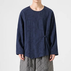 Threebooy High Quality Spring Autumn Men's Cotton Long Sleeve T-Shirts Fashion Chinese Style O-Neck Casual Tees Men Loose Breathable Tops