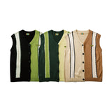 Threebooy Japanese Fashion Vest Sweater Men V-neck Striped Color Matching Pullover Causal Loosed Sleeveless Unisex Knitwear Preppy Apricot