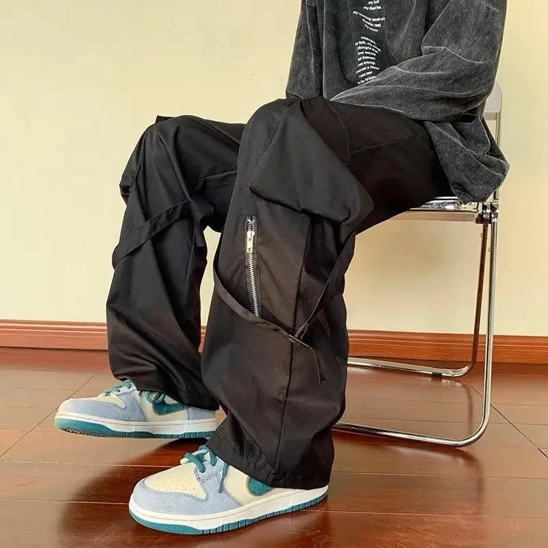 Threebooy  Green Cargo Pants Men Oversize Zipper Black Cargo Trousers Male Streetwear Hip Hop Pocket Spring Loose Casual Workwear
