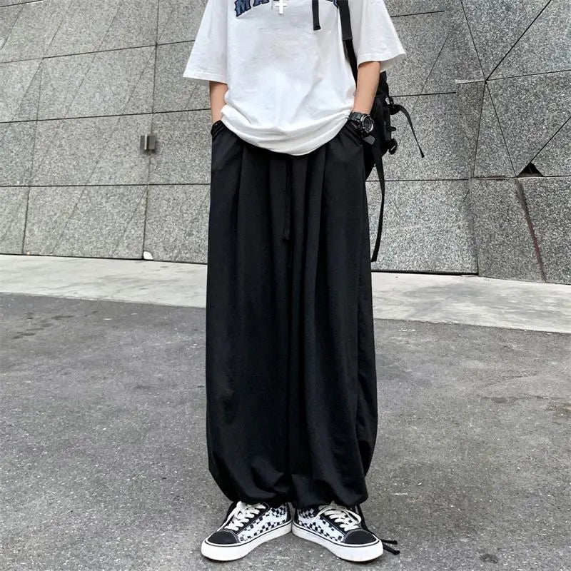 Threebooy  Urban Style Draped Sweatpants Wide Leg Lantern Pants for Unisex Elastic Cuff Loose Fit Sport Casual Trousers for Students