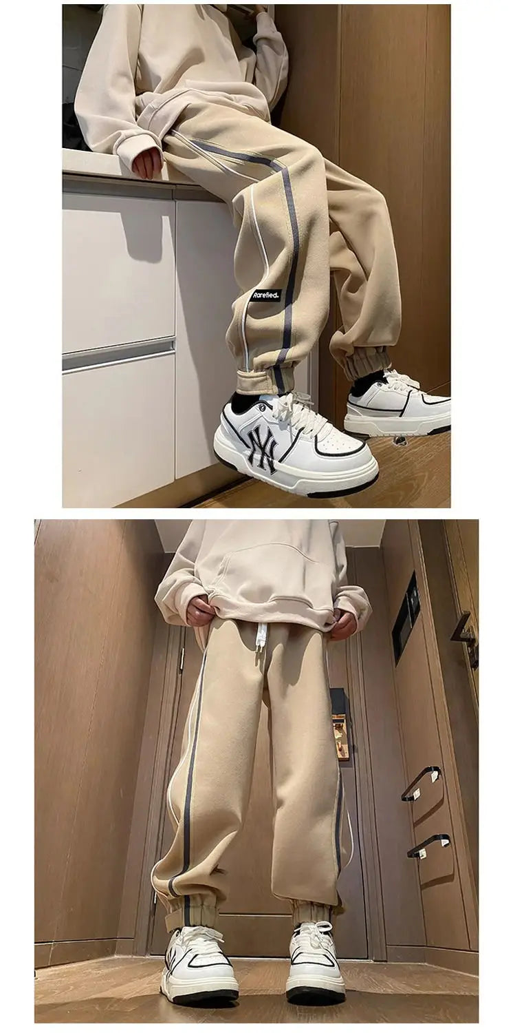 Threebooy Hong Kong Style Street Pants Spring and Autumn Style Personalized Spliced Trousers Youth Trendy College Style Versatile Trousers
