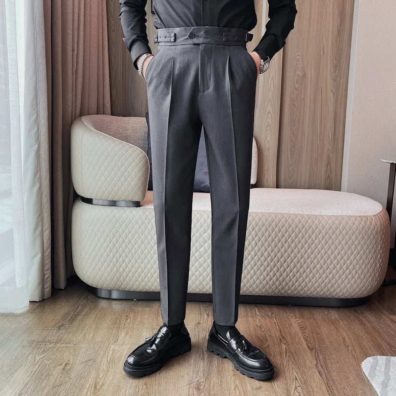 Threebooy  Trendy Business Pants Formal Dress Suit Trousers Solid Color Slim-fitting Buttons Suit Trousers Dressing 28-38