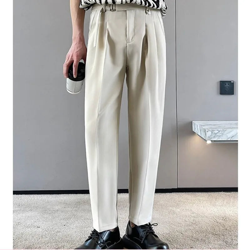 Threebooy  New Spring Autumn Fashion Man Classic Slim Straight Long Suit Trousers Male Solid Color Men Smart Casual Business Pants 2XL