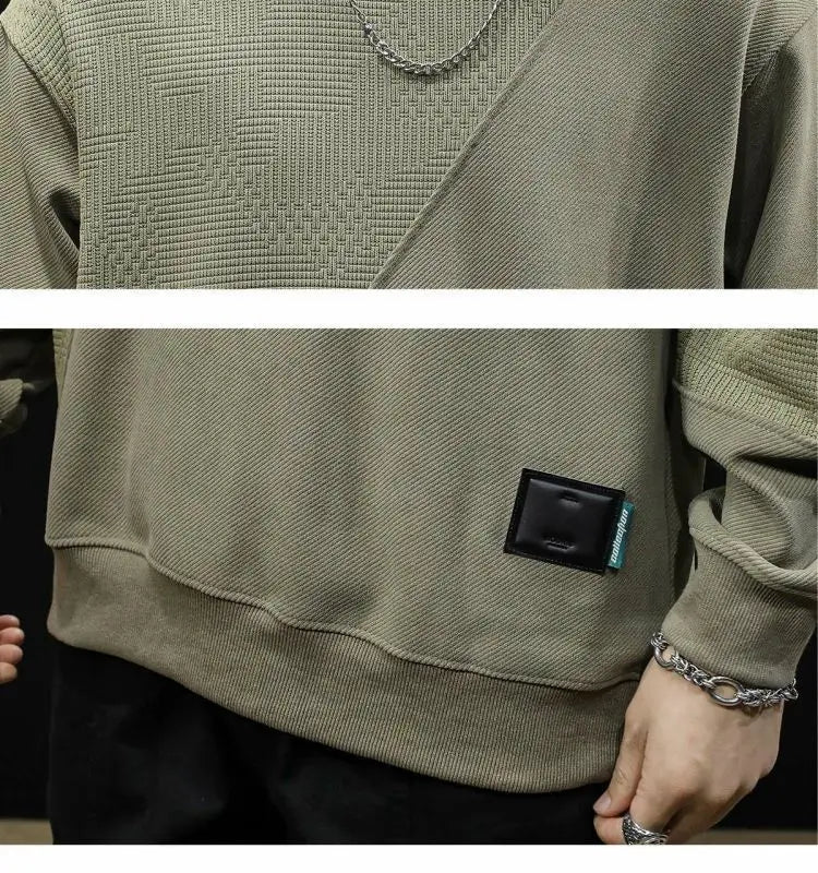 Threebooy Men New Spliced pullover Original Fashionable Solid Color Versatile Casual Long-sleeved Sweatshirts