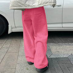 Threebooy  Men Pants Solid Color Elastic Waist Joggers Plush Fleece Trousers Men Streetwear Loose Fashion Casual Male Long Pants