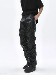 Threebooy New Hip Hop PU Leather Pants Men's Retro Pleated Loose Black Leather Pants Street Wear  pantalon cuir calça masculina