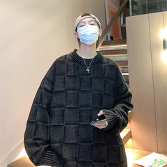 Threebooy Plus Size 5XL-M High Quality Casual O-neck Sweater Men Chic Pattern Unisex Fashion Loose Knitted Pullovers Men's Black Knitwear