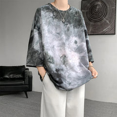 Threebooy  Men Fashion Casual Summer New Men T Shirt Silk Tie-Dyed Short-Sleeved T-Shirt Trend Breathable Tees Fashion Streetwear