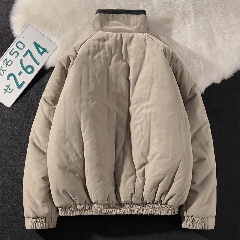 Threebooy Japan Standing Collar Padded Jacket Vintage Cityboy Men's Plush Parkas American Retro Hong Kong Style Winter Jacket Cargo Coat