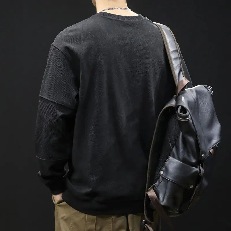Threebooy Men New Spliced pullover Original Fashionable Solid Color Versatile Casual Long-sleeved Sweatshirts