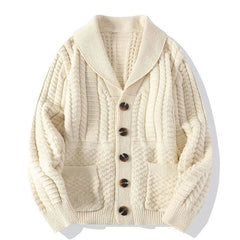 Threebooy Korean Version Retro Hand-woven Twisted Twisted Sweater Men's Spring Autumn Thickened Sweater Lapel Cardigan Trendy Jacket Chic