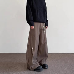Threebooy  Spring American Retro Rivet Drape Trousers for Men Women Trendy Wide-leg Straight Versatile Casual Pants