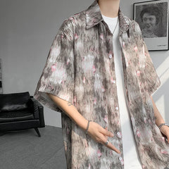 Threebooy Men Ice Silk Smooth Shirt Spring Summer Thin Luxury Loose Korean Casual Shirt Beach Trendy Floral Draping Shirts Plus Size 5XL-M