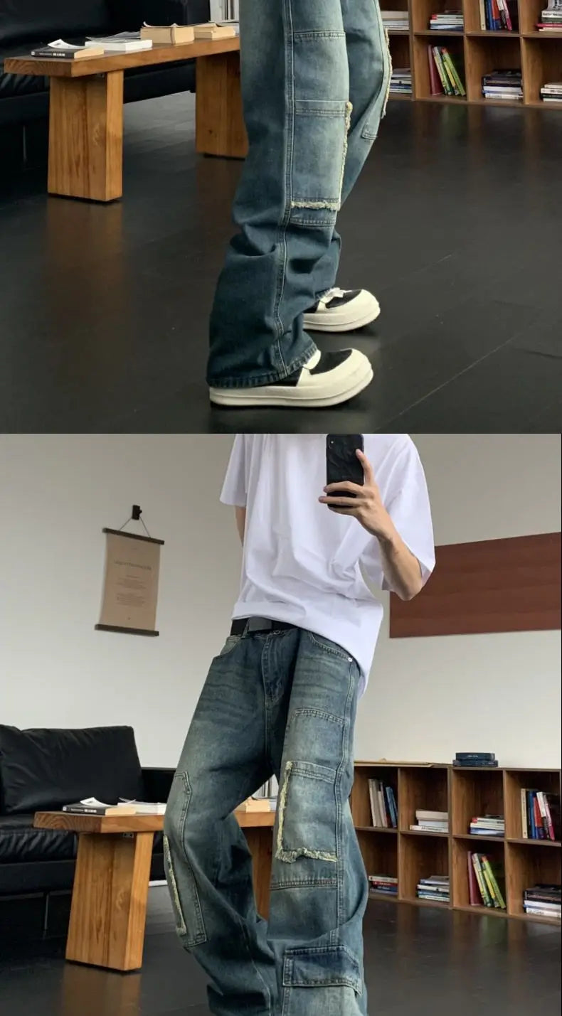 Threebooy American street men and women spring and autumn straight tube washed workwear jeans for couples loose retro casual pants y2k